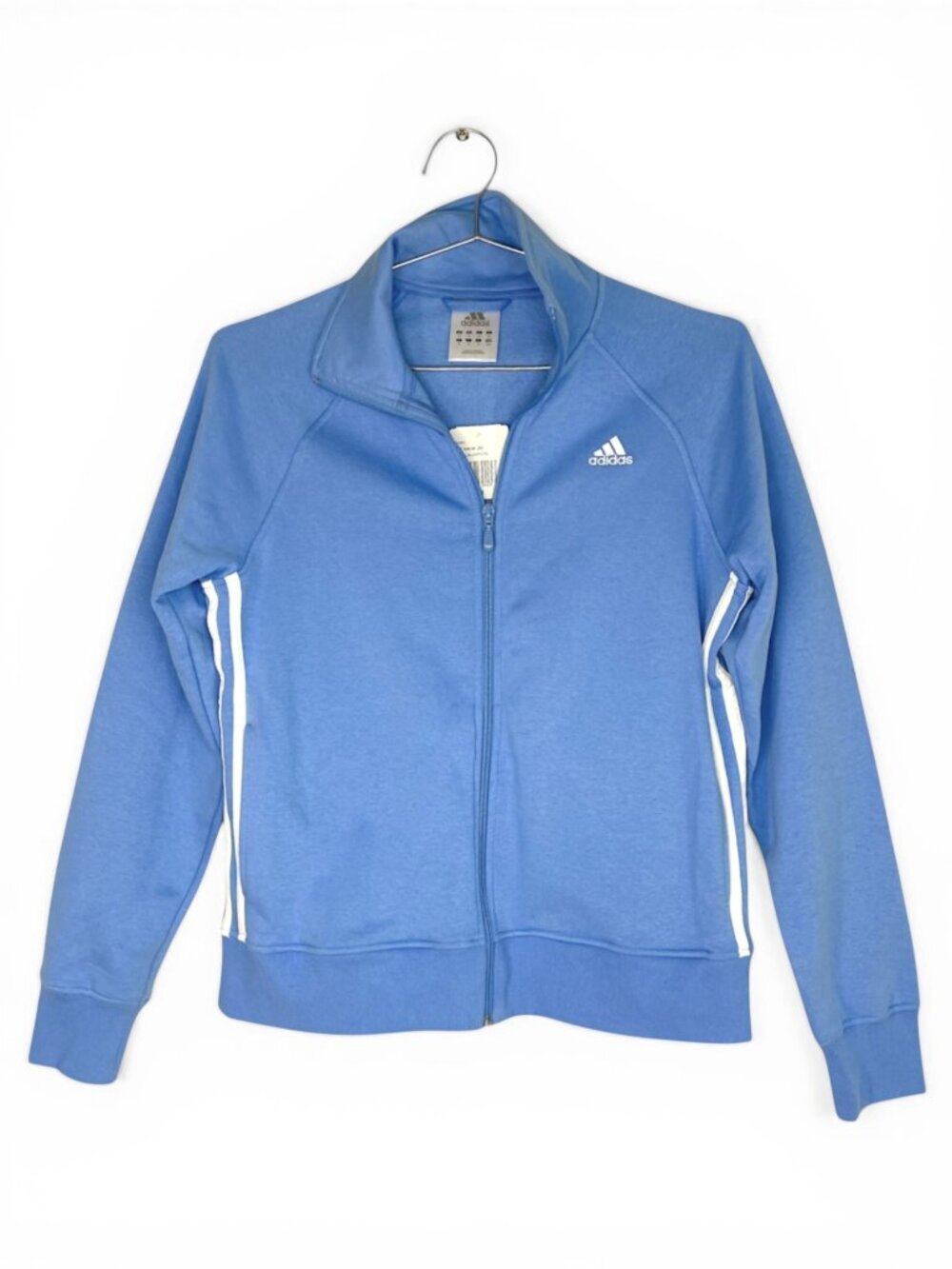 Adidas Light Blue 3 White Stripe Fleece Zip Front Jacket Soft Knit New NWT M
